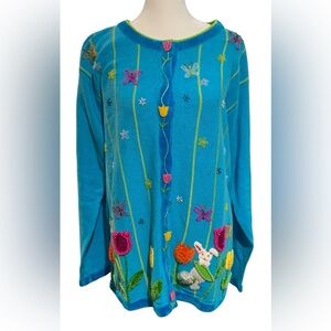 The Quaker Factory Embroidered Beaded Sweater Cardigan